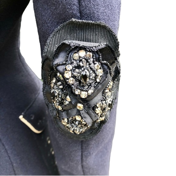 Prada NWTlong dark blue double breasted coat with crystal elbow patches Sz eu 42 - Picture 7 of 16